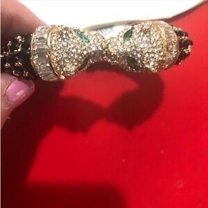 Double Panther Ornate Glitz Rhinestone Bracelet Diva Bling Designer Style Lovely